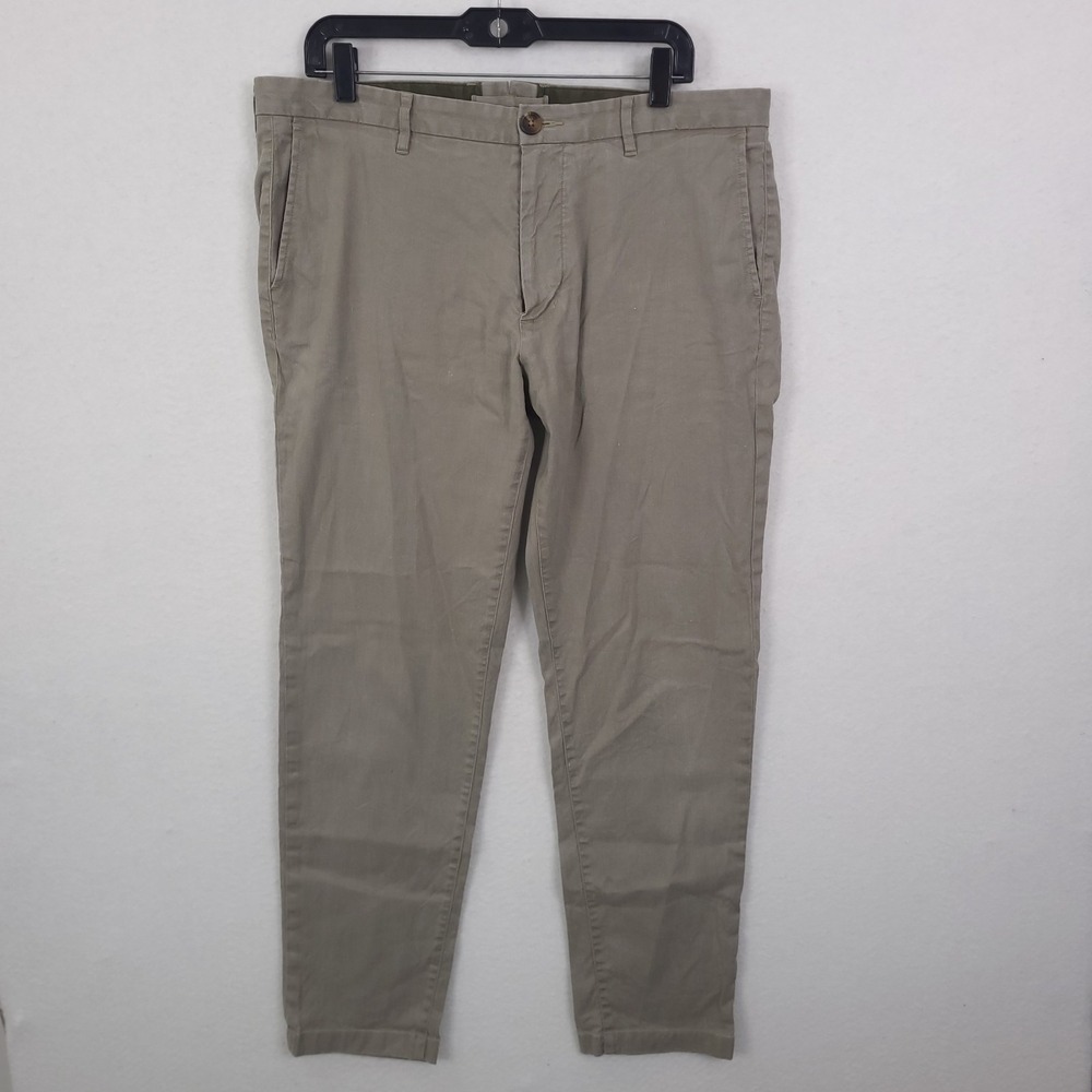 Proper Cloth Pants Mens 38x30 Gray Stretch Chino Slim Tapered Cotton Twill